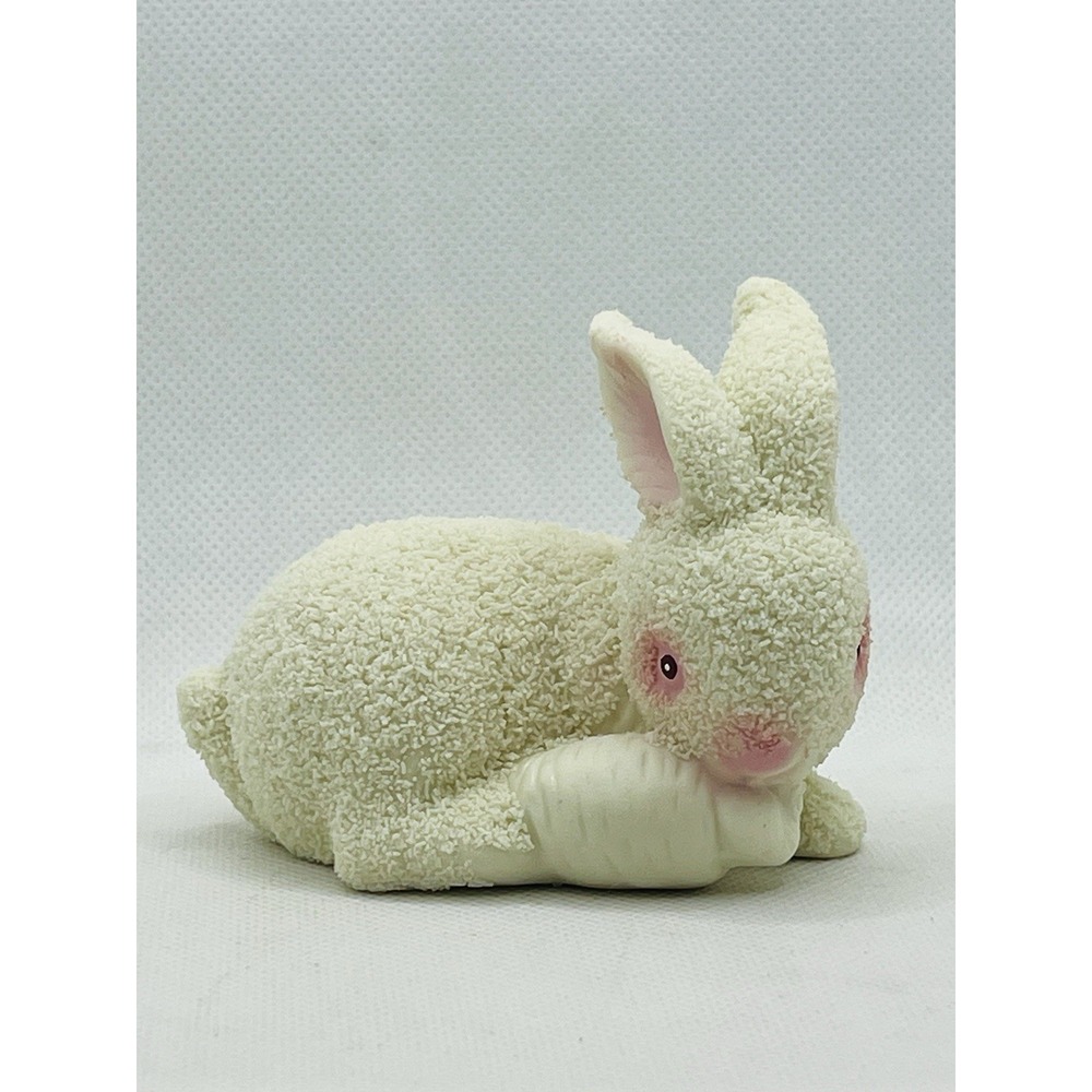 White Bunny Rabbit‎ Figurine with Carrot Easter Spring Cottage Core Textured